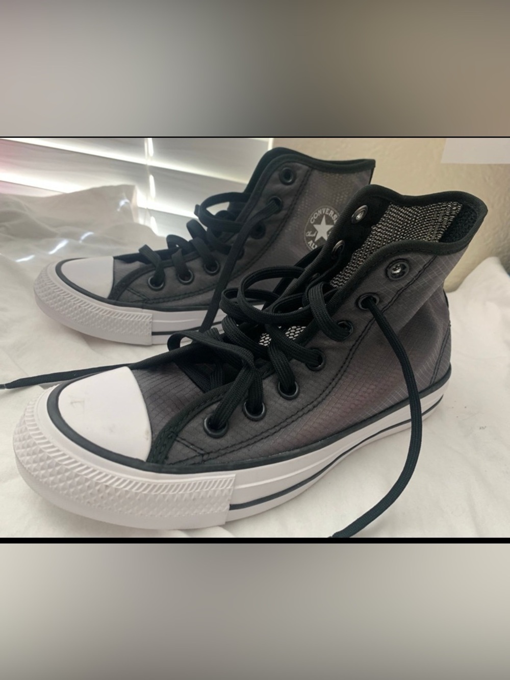 Converse High Top Sneakers in Black/gray mesh see through
